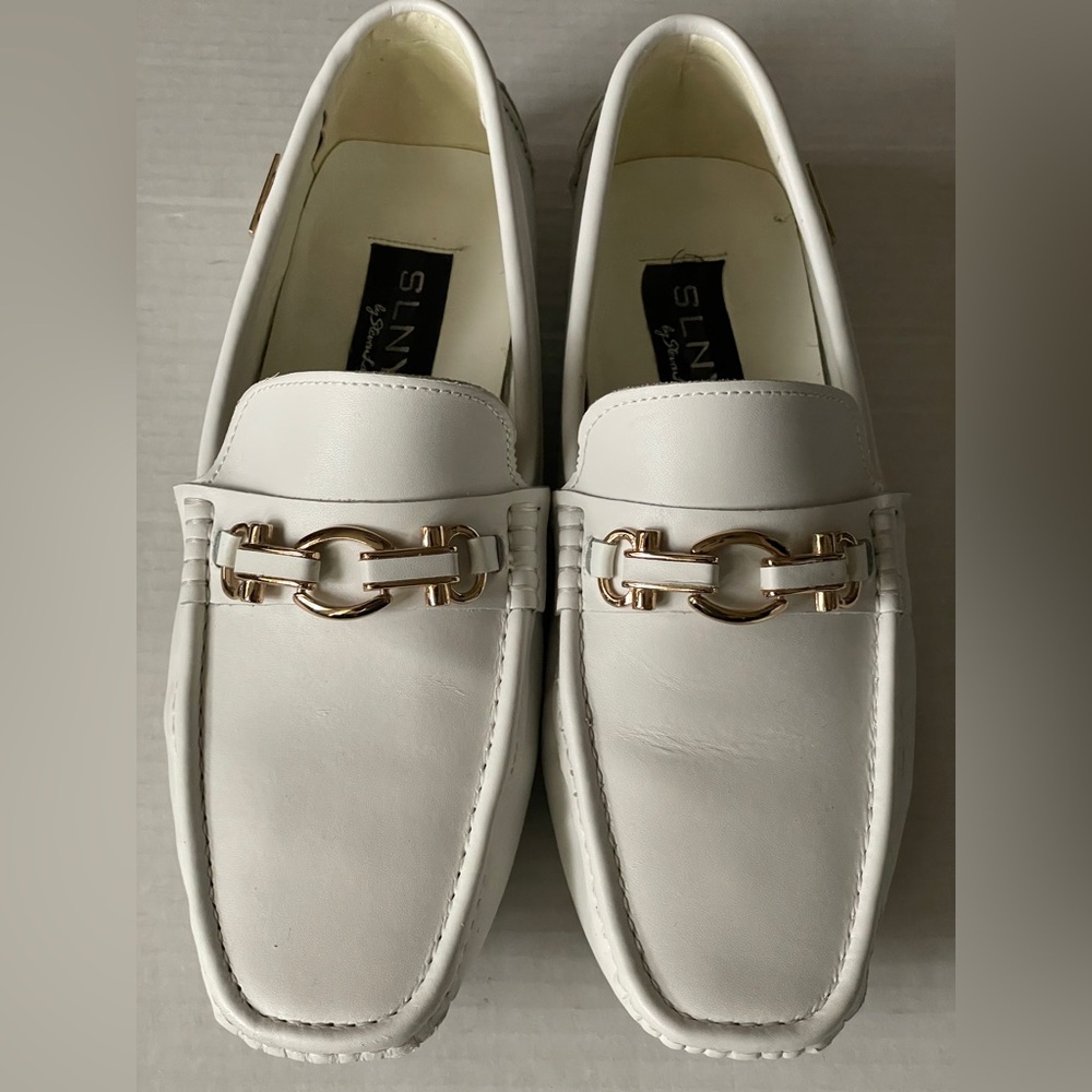 Steven Land White Loafers SLNY Leather Slip On Shoes #305-007 Men's Size 11 - Picture 3 of 13
